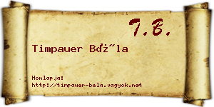 Timpauer Béla névjegykártya